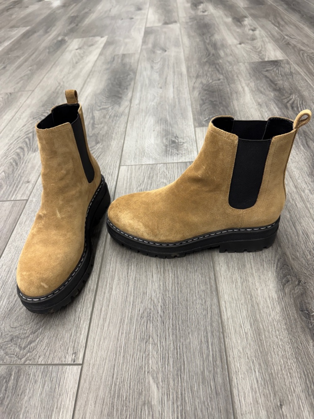 Marc Fisher Tan Suede Chelsea Lug Sole Boots